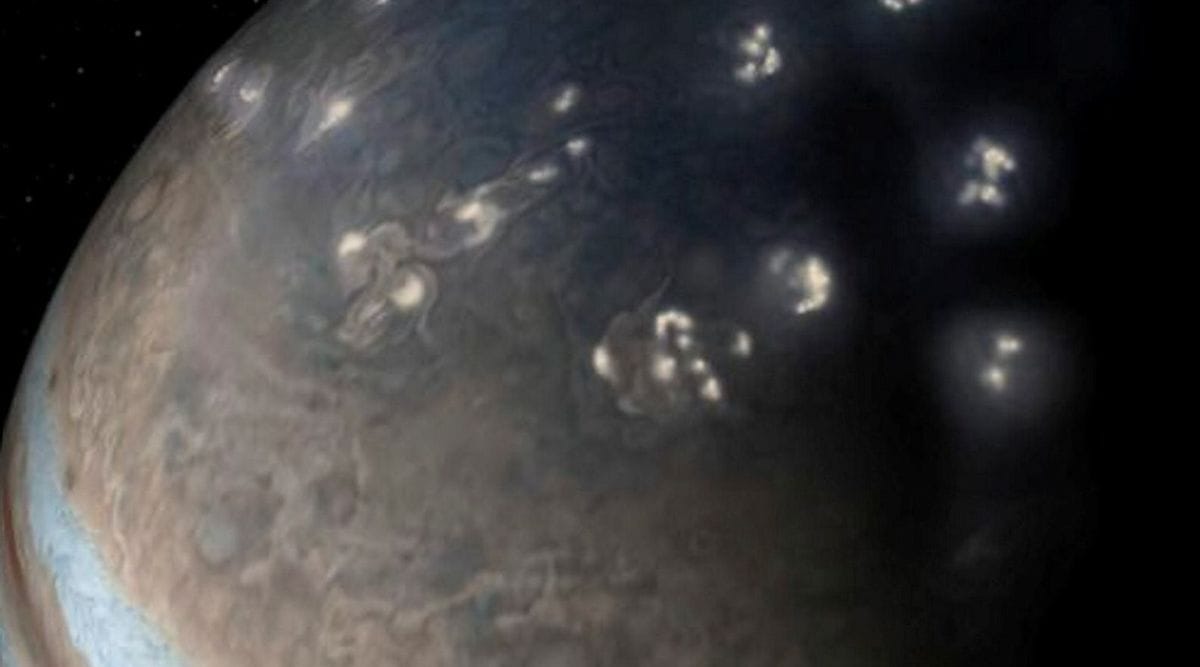 artist's concept of lightning distribution in Jupiter's northern hemisphere