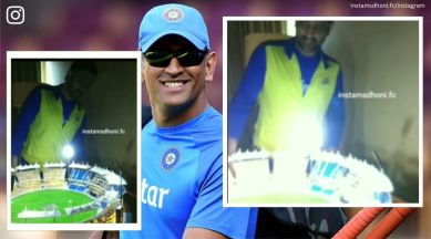 Dhoni receives miniature Chepauk stadium model