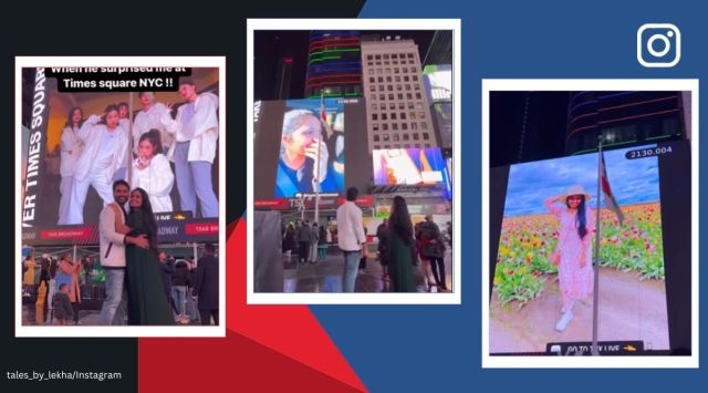 Man surprises girlfriend with photo at Times Square