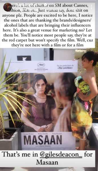 Richa Chadha IG story on Cannes