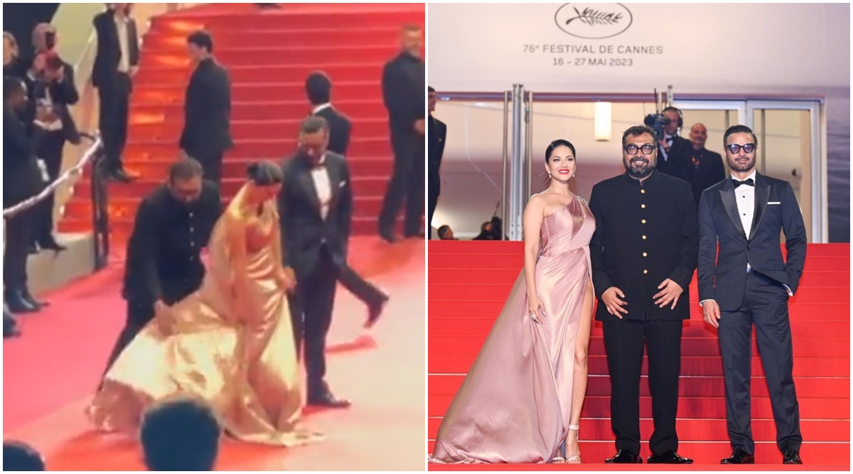 Anurag Kashyap turns Sunny Leones dress assistant at Kennedy premiere in Cannes