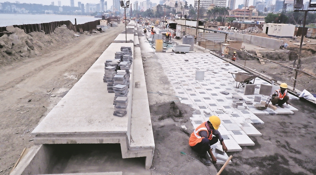 The construction of promenade is under way at Marine Drive.