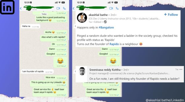 This is how a Bengaluru man found out his neighbour is a co-founder of Rapido
