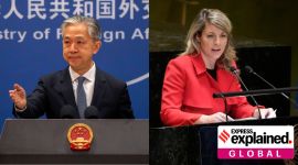 Chinese Foreign Ministry spokesperson Wang Wenbin and Canadian Foreign Minister Melanie Joly.