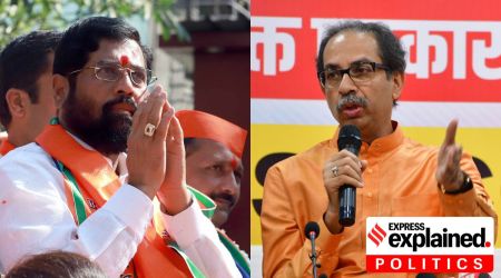 Maharashtra Chief minister Eknath Shinde (left) and Shivsena (Uddhav Balasaheb Thackeray) party Chief Uddhav Thackeray (right).