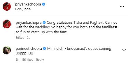 Parineeti asked Priyanka to be ready for bridesmaid's duties.