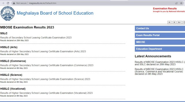MBOSE Meghalaya Board SSLC HSSLC (Arts) Results 2023