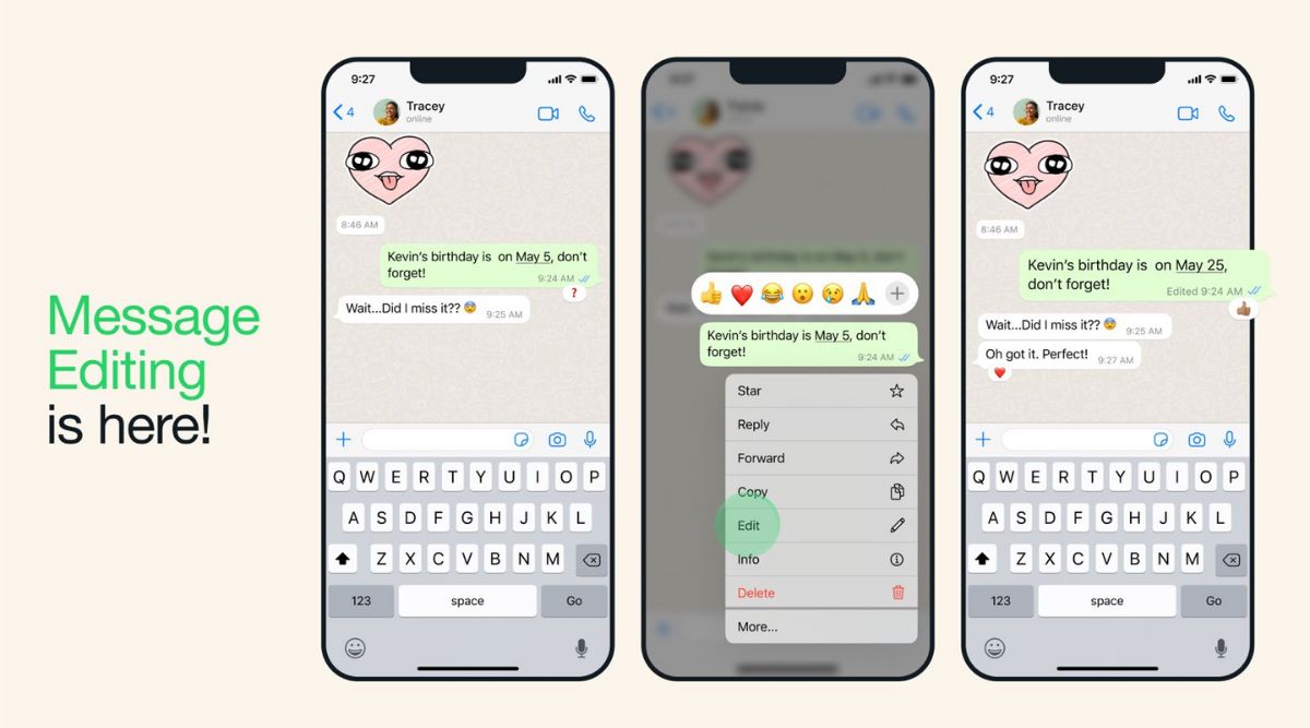 WhatsApp edit message feature shown in this image