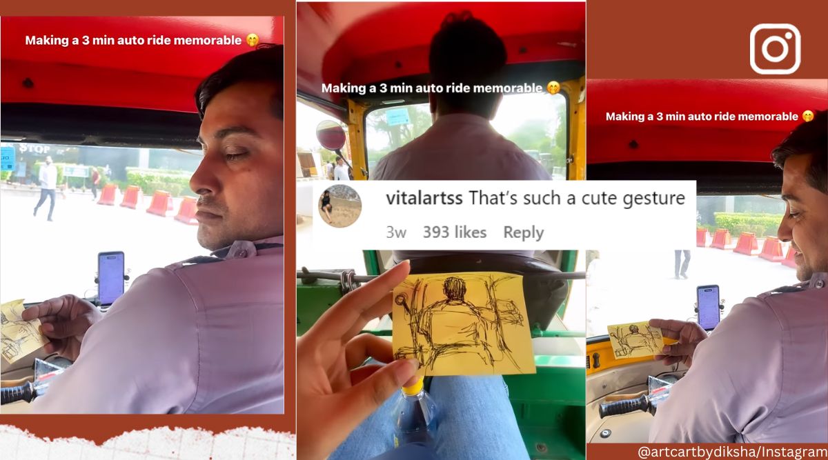Woman draws autorickshaw driver’s portrait while travelling