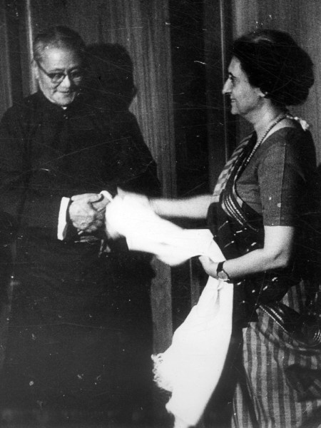 Sikkim Chief Minister Kazi Lhendup Dorji with Prime Minister Smt. Indira Gandhi in 1974.