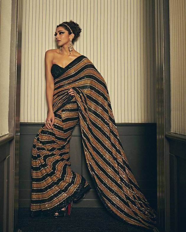 deepika padukone black sari