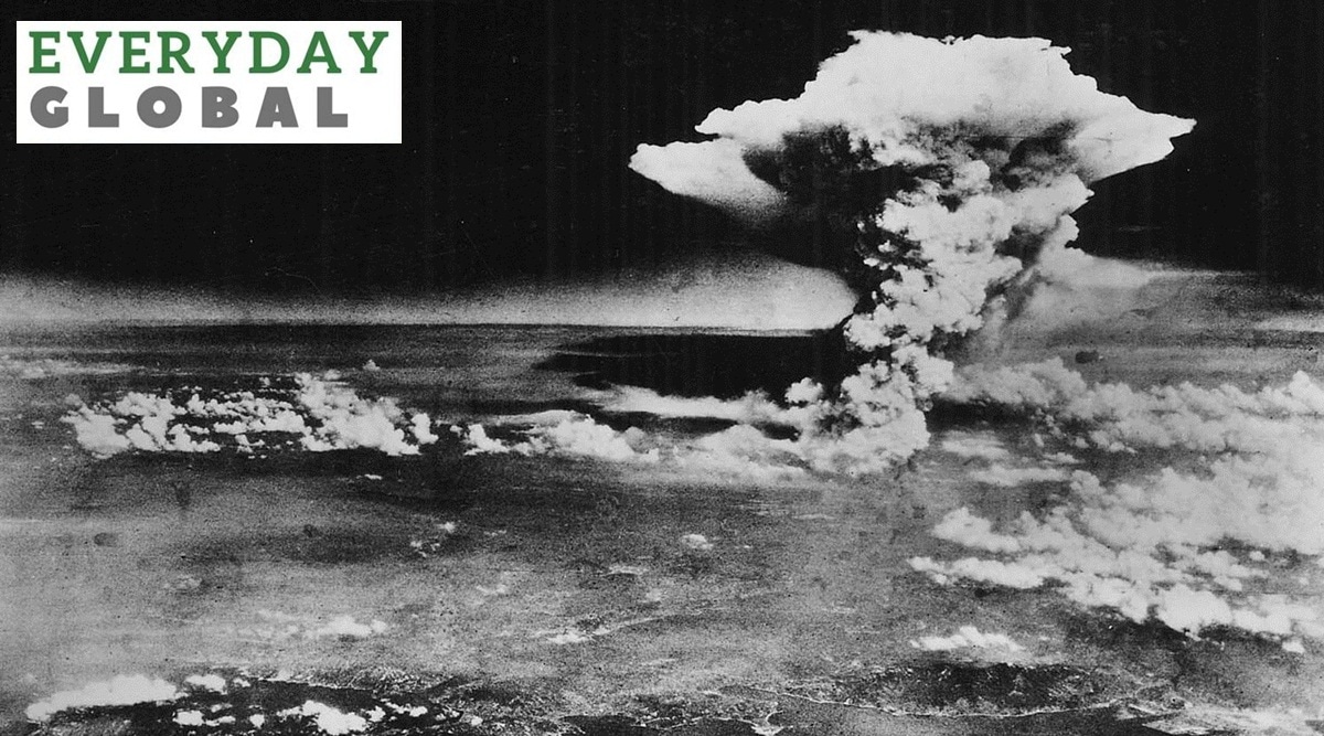 mushroom cloud seen above hiroshima.