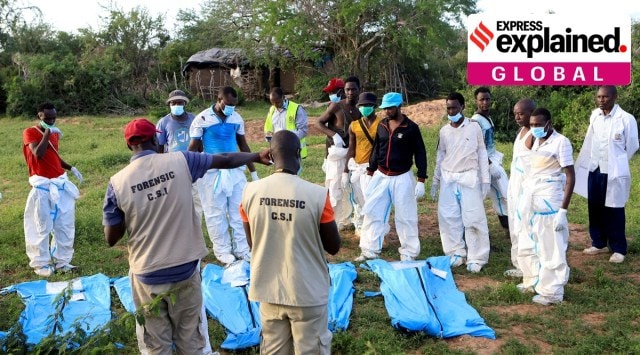 Forensic experts and homicide detectives from the Directorate of Criminal Investigations (DCI), sort exhumed bodies in Shakahola forest of Kilifi county, Kenya, on May 11, 2023.