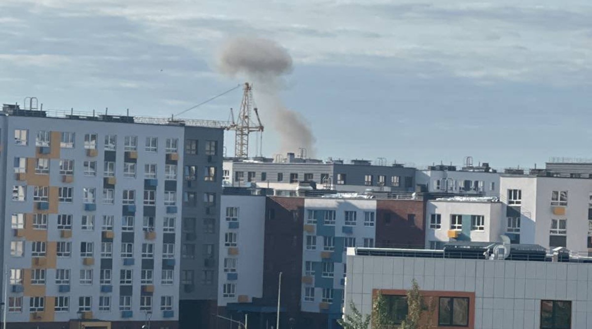 Smoke rises, allegedly from a drone attack, in Moscow, Russia