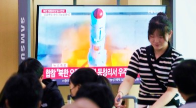 A TV screen shows a file image of North Korea's rocket launch during a news program at the Seoul Railway Station in Seoul, South Korea, May 31, 2023. (AP)