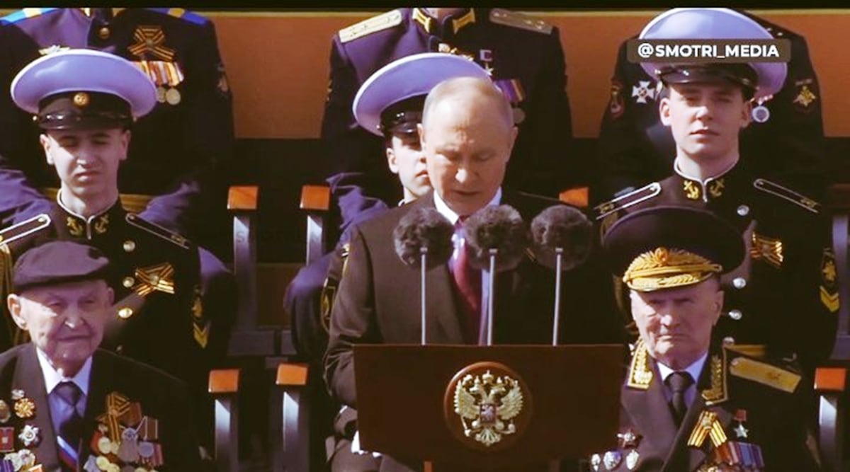 Russia's Vladimir Putin speaks at the Victory Day celebrations in Moscow. (Twitter/@Spriter99880)