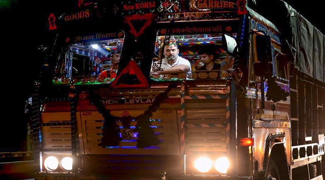 Rahul Gandhi takes truck ride