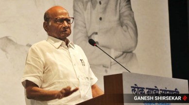 Nationalist Congress Party (NCP) chief Sharad Pawar speaks during a book launch event in Mumbai, May 2, 2023. (Express Photo By Ganesh Shirsekar)