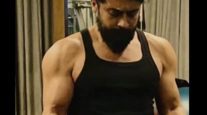 Suriya flaunts well-defined biceps during workout session for Kanguva