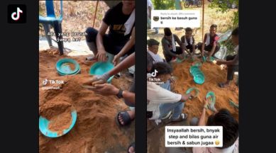 washing dishes with mud