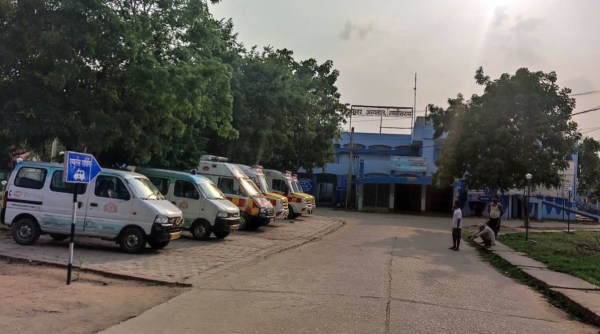 A fleet of ambulances on the campus of the State Health Society of Bihar in Patna. The contract, given to PDPL on May 31, was for running 2,125 ambulances as part of the Dial 102 service. Express photo