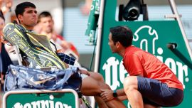 Carlos Alcaraz during the French Open semifinal against Novak Djokovic