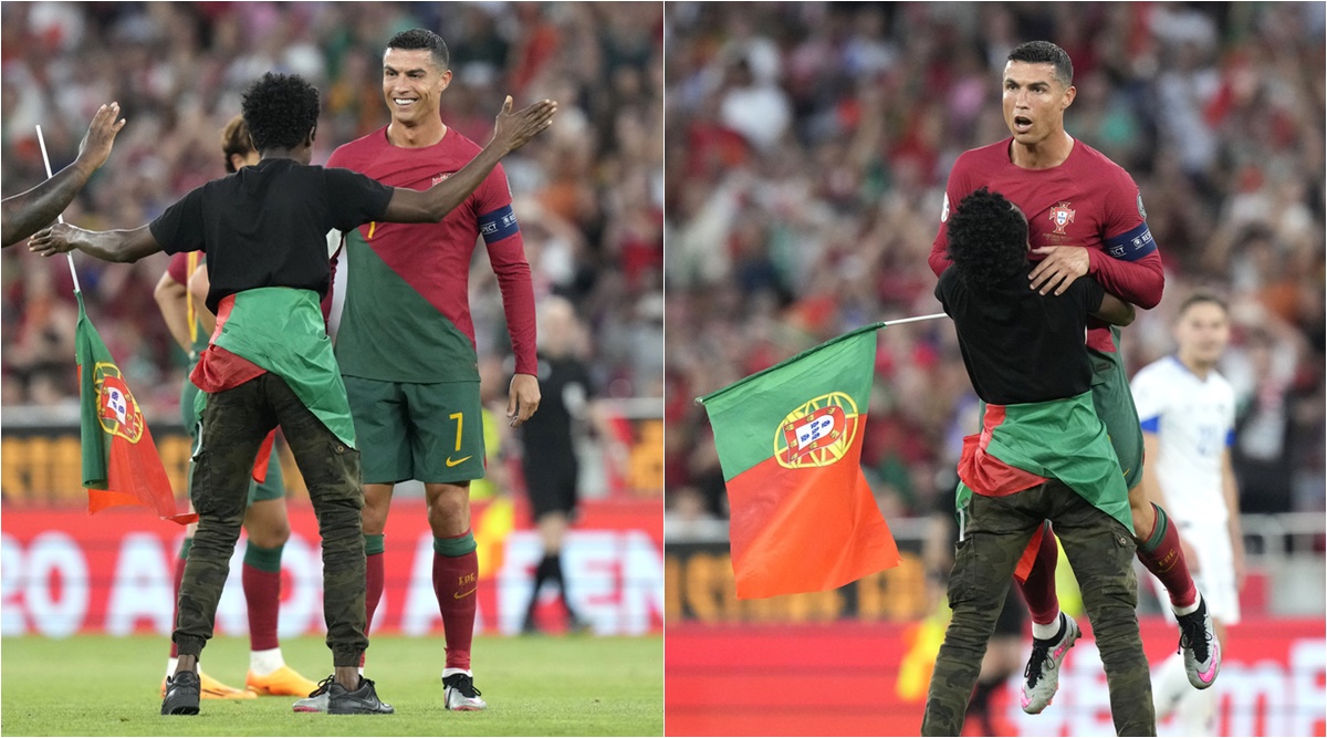 Watch Fan invades pitch during Portugals match, lifts up Cristiano Ronaldo and does his Siuuu celebration Football News