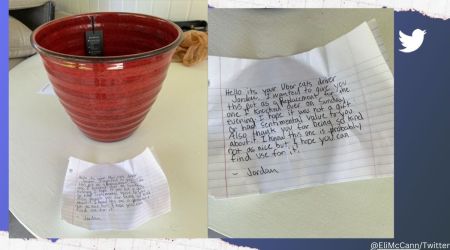 Food delivery man’s heart-warming gesture after he accidentally breaks a customer’s flower pot wows internet