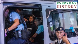 Activist Leo Tang is taken away by police near Victoria Park, the city's venue for the annual 1989 Tiananmen massacre vigil, on the 34th anniversary of China's Tiananmen Square crackdown in Hong Kong, Sunday, June 4 2023.