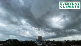 Rain clouds fill the city skyline in Kochi, Kerala on Wednesday, June 7, 2023.