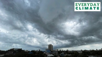 Rain clouds fill the city skyline in Kochi, Kerala on Wednesday, June 7, 2023.