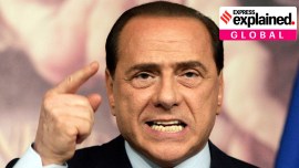 Italian Premier Silvio Berlusconi gestures as he delivers his speech during a press conference in Rome's Chigi palace Premier's office, Thursday, April 6, 2006.