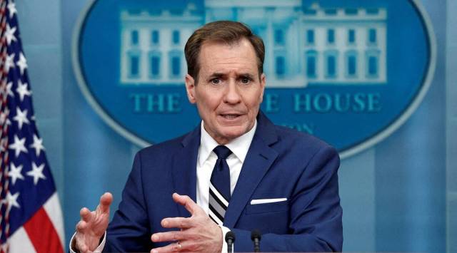 John Kirby, the National Security Council Coordinator for Strategic Communications, speaks during a press briefing