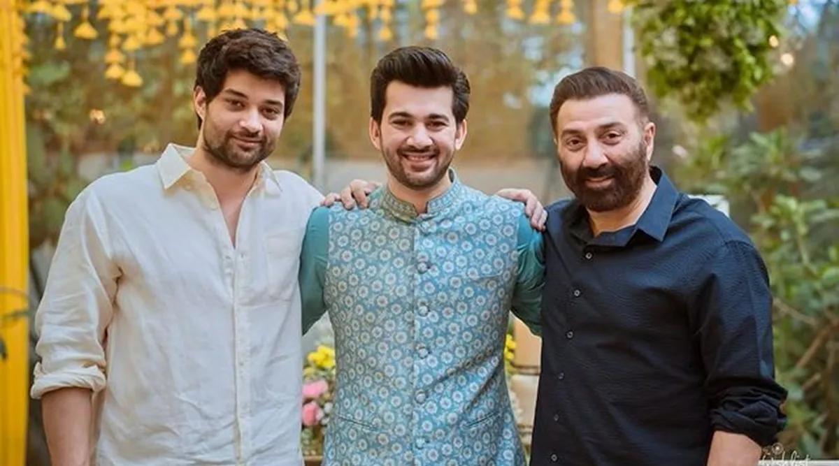 Groom-to-be Karan Deol poses with his ‘best men’, dad Sunny Deol and brother Rajveer Deol; Bobby Deol showers love