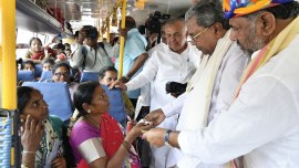 Karnataka’s Cong govt flags off first of 5 promises: free bus ride for women