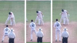 Louis Kimber is given out obstructing the field