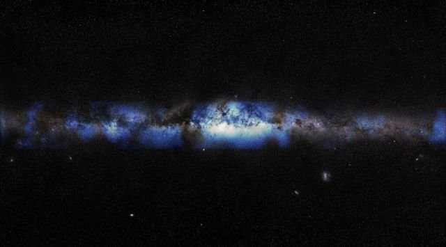 An artist's composition of the Milky Way seen with a neutrino lens