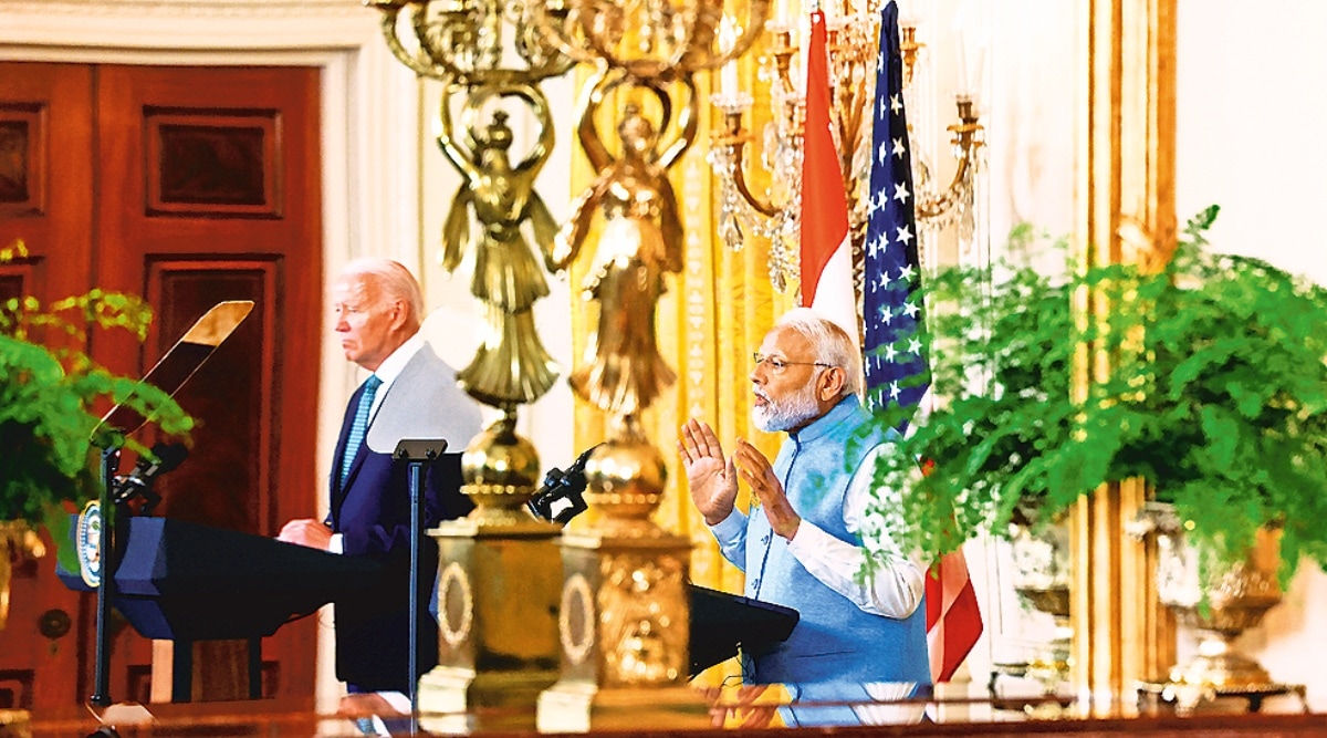 Narendra Modi, Joe Biden, Narendra Modi Joe Biden meet, Narendra Modi US visit, Narendra Modi white house, modi biden, india us ties, Indian Express, India news, current affairs