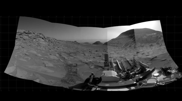 Black and white panorama of Mars