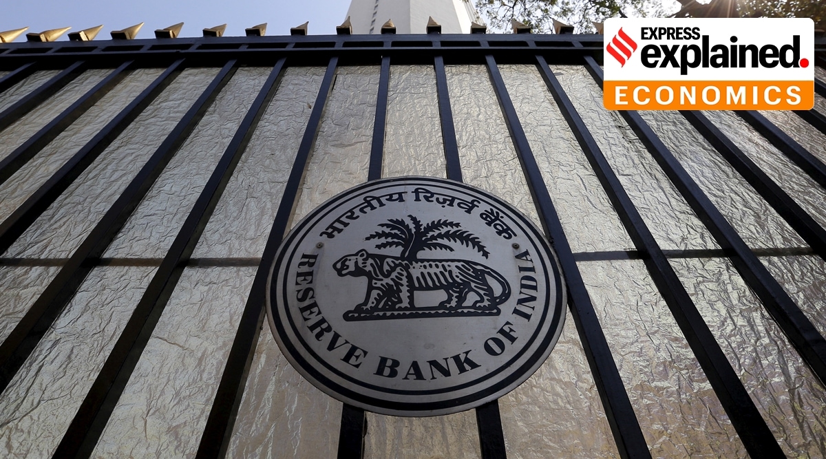 The Reserve Bank of India (RBI) seal is pictured on a gate outside the RBI headquarters in Mumbai