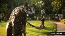 art, art installation, artwork, scrap metal, waste to art, park, new delhi park, chanakyapuri, g20, new delhi, india, indian express