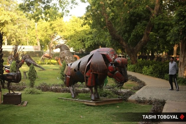 art, art installation, artwork, scrap metal, waste to art, park, new delhi park, chanakyapuri, g20, new delhi, india, indian express