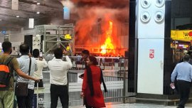 Fire breaks out at the terminal building of Netaji Subhash Chandra Bose International Airport, in Kolkata. (PTI)