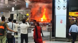 Fire breaks out at the terminal building of Netaji Subhash Chandra Bose International Airport, in Kolkata. (PTI)