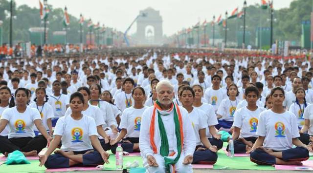 International Yoga Day, State-level yoga event, Surat yoga event, MoS Harsh Sanghavi, indian express, indian express news