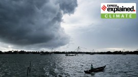 A man rowing his country boat through backwaters of Cochin as it started drizzling on Wednesday.