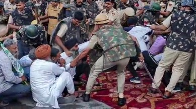 Haryana Police, lathicharge, water cannons use, disperse farmers, Bhartiya Kisan Union protest, National Highway-44 blockade, minimum support price, sunflower seeds procurement, indian express, indian express news