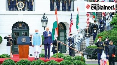 Prime Minister Narendra Modi stands with US President Joe Biden during a State Arrival Ceremony on the South Lawn of the White House Thursday, June 22, 2023, in Washington. (AP Photo)