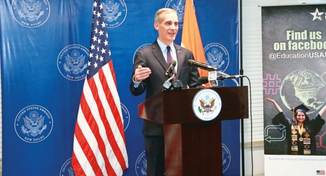 Eric Garcetti, US Ambassador Eric Garcetti, US student visa, student visa, delhi us student visa, Delhi news, New Delhi, Indian Express, current affairs
