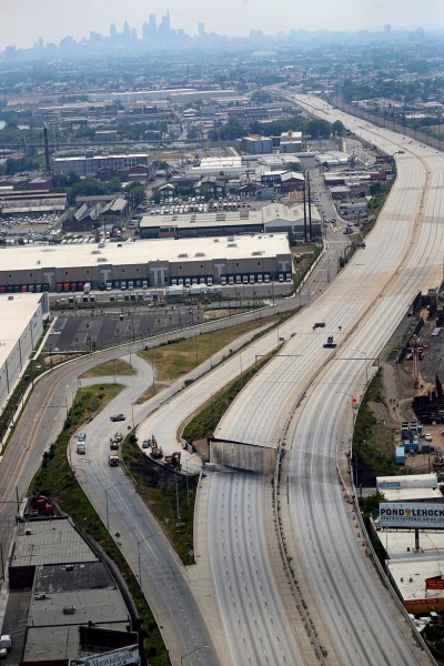 A view of the collapsed section of Interstate 95 near the Cotman Street exit in Philadelphia, Sunday, June 11, 2023. (David Maialetti / The Philadelphia Inquirer via AP)